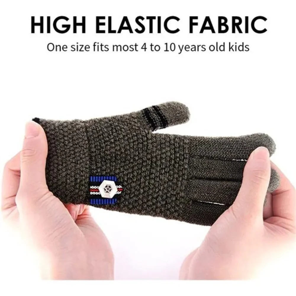 Kids Winter Gloves for Boys, 3 Pairs Children Thermal Knitted Mittens